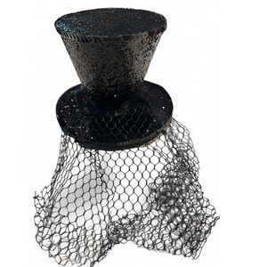 Leg Avenue Mini Black Glitter Top Hat with Veil